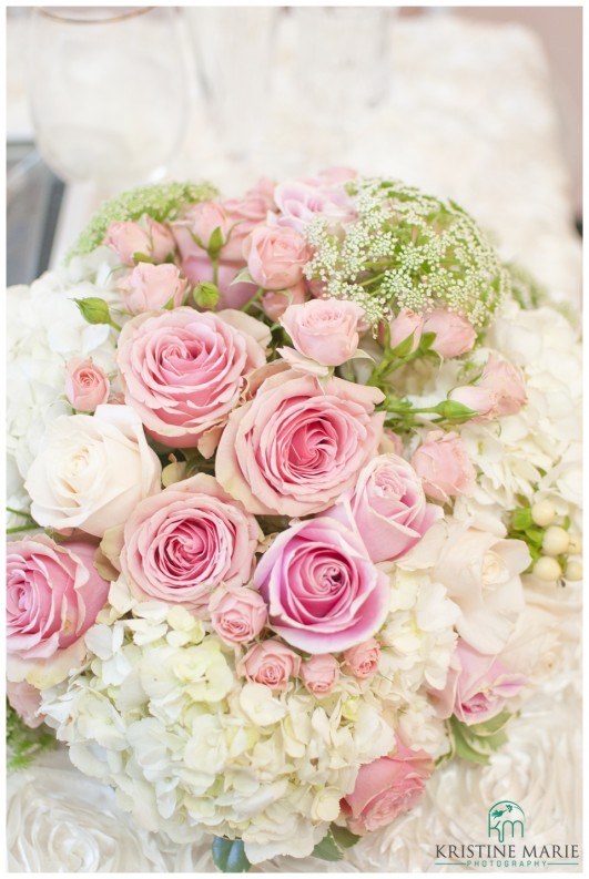 White and Blush Pink Rose Bouquet | Tabletop Flowers | Kristine Marie Photography