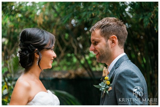 First look photo of bride and groom | San Diego Botanic Wedding Pictures | Kristine Marie Photography