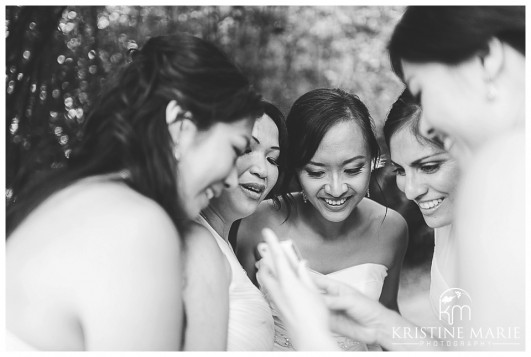 Bride and bridesmaid with iphone | San Diego Botanic Wedding Pictures | Kristine Marie Photography