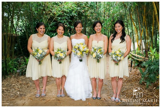 Bride and bridesmaids in yellow | San Diego Botanic Wedding Pictures | Kristine Marie Photography