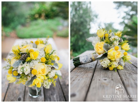 Beautiful yellow bouquet with lace | San Diego Botanic Wedding Pictures | Kristine Marie Photography