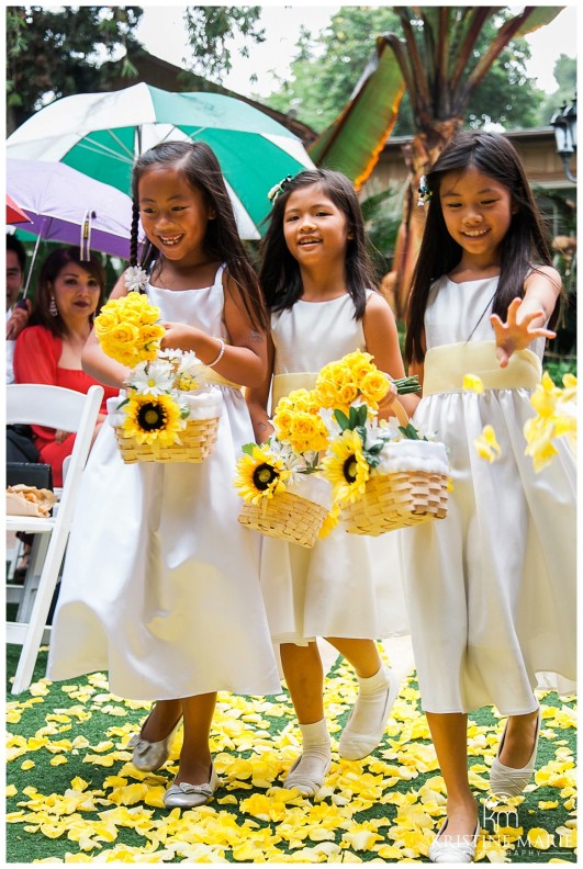 Flower girls with yellow petals | San Diego Botanic Wedding Pictures | Kristine Marie Photography