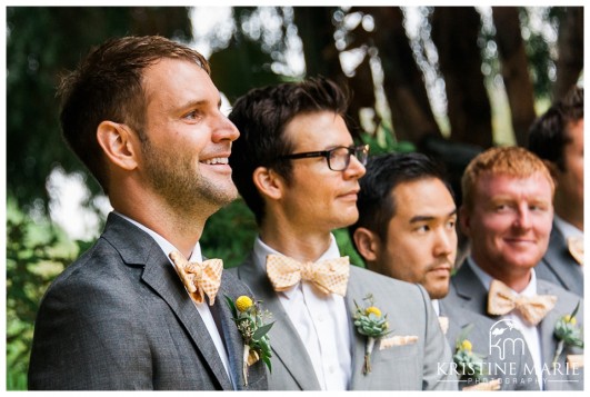 Groom's reaction to bride walking down the aisle | San Diego Botanic Wedding Pictures | Kristine Marie Photography