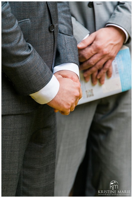 Groom's reaction hands clasped | San Diego Botanic Wedding Pictures | Kristine Marie Photography