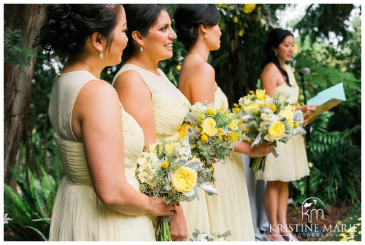 Bridesmaids in yellow dresses | San Diego Botanic Wedding Pictures | Kristine Marie Photography