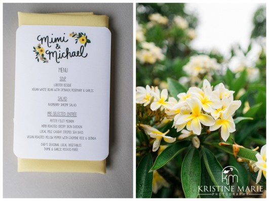 wedding menu plumerias | San Diego Botanic Wedding Pictures | Kristine Marie Photography