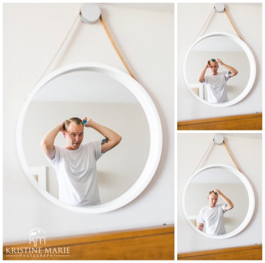 Groom Combing His Hair | Hyatt Regency Wedding Photographer | San Diego Wedding and Portrait Photographer | Photo by: Kristine Marie Photography