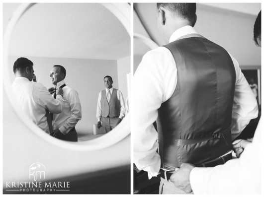 Reflection of Groomsmen Getting Ready | Hyatt Regency Wedding Photographer | San Diego Wedding and Portrait Photographer | Photo by: Kristine Marie Photography