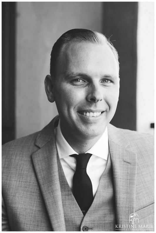 Headshot of Groom Black and White Photo | Hyatt Regency Wedding Photographer | San Diego Wedding and Portrait Photographer | Photo by: Kristine Marie Photography