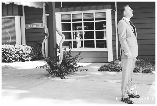 Groom Waiting for His Bride | First Look Photo | Marina Village Wedding Photographer | Photo by: Kristine Marie Photography