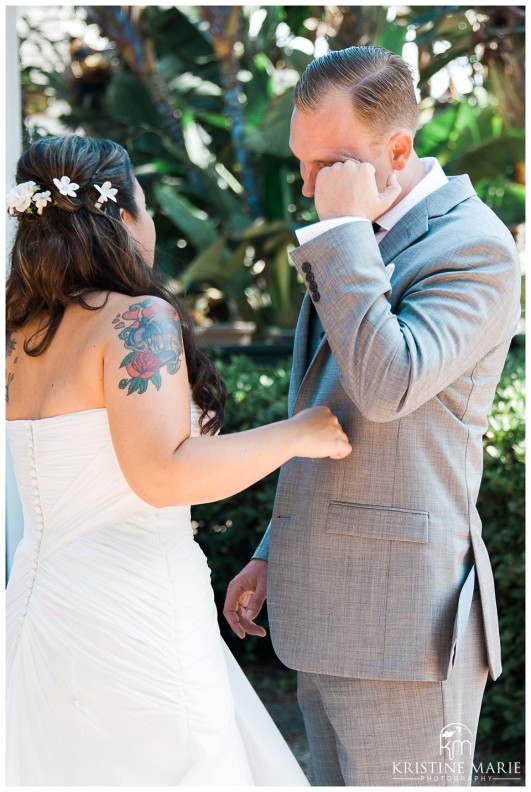 Groom Crying when he first sees his bride | Marina Village Wedding Photographer | Photo by: Kristine Marie Photography