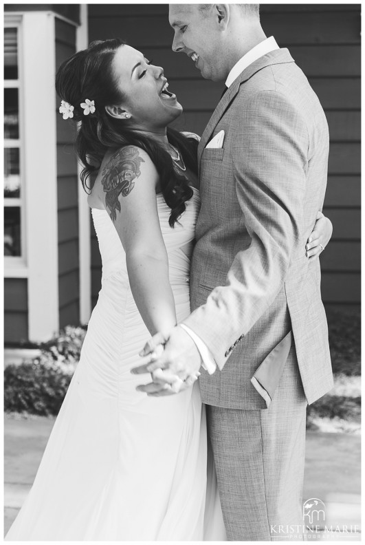 Happy Bride and Groom First Look Photo | Marina Village Wedding Photographer | Photo by: Kristine Marie Photography