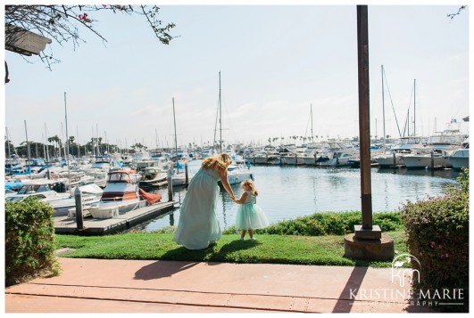 Bridesmaid and Flower Girl on the Marina | Marina Village Wedding Photographer | Photo by: Kristine Marie Photography