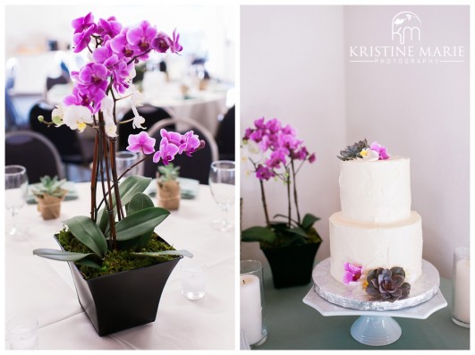 Purple Orchid Centerpiece | Succulent Cake | Marina Village Wedding Photographer | Photo by: Kristine Marie Photography