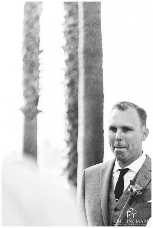 Groom's Reaction to Bride Walking Down the Aisle | Marina Village Wedding Photographer | Photo by: Kristine Marie Photography