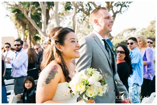 Bride and Groom Walk Down the Aisle | Marina Village Wedding Photographer | Photo by: Kristine Marie Photography