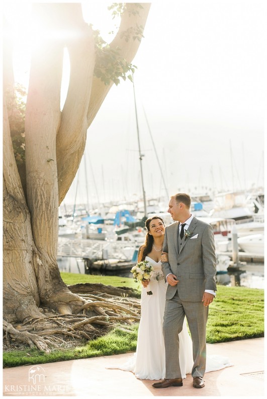 Backlit Romantic Sunset Bride and Groom Photos | Marina Village Wedding Photographer | Photo by: Kristine Marie Photography