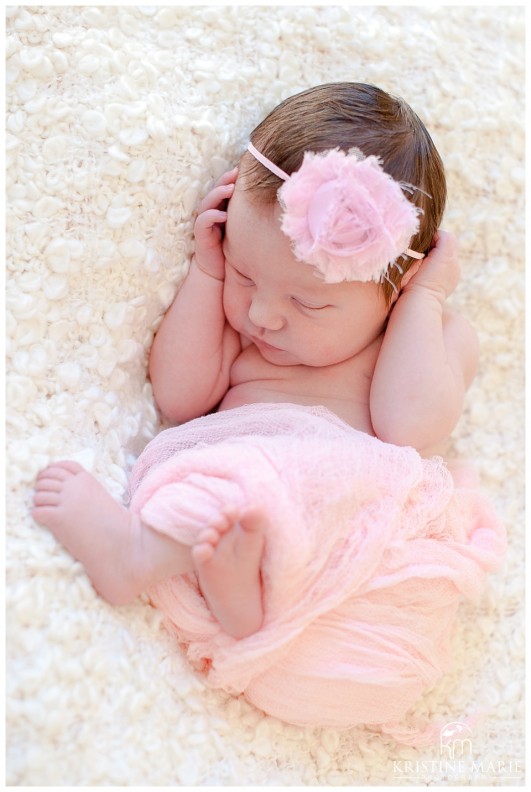 Newborn Baby Girl Covering her Ears | San Diego Newborn Photographer | Kristine Marie Photography