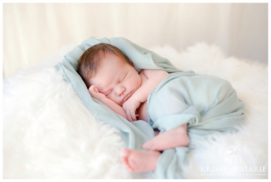 Newborn Baby Picture in Blue Wrap | San Diego Newborn Photographer | Kristine Marie Photography