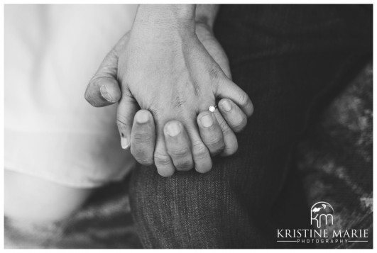 Black and White Photo of Couple Holding Hands | San Diego Engagement Photographer | Kristine Marie Photography