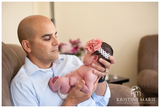 Proud Dad Holding Newborn Baby Girl | San Diego Newborn Photographer | Kristine Marie Photography