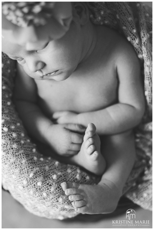 Black and White Photo of Newborn Baby in Basket | San Diego Newborn Photographer | Kristine Marie Photography