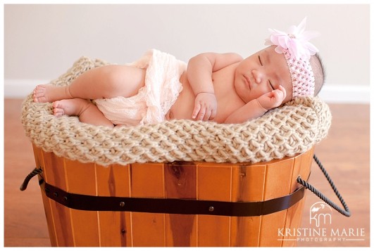 Sleeping Newborn Baby in Bucket | San Diego Newborn Baby Photographer | Kristine Marie Photography