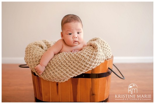 Happy Baby in Bucket | San Diego Newborn Baby Photographer | Kristine Marie Photography