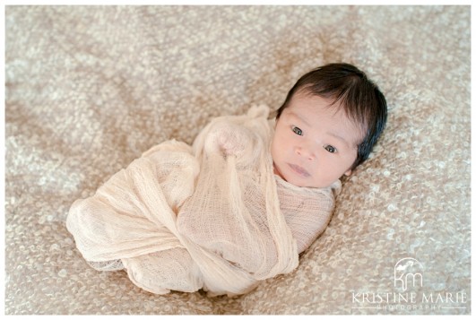 Awake Newborn Baby Wrapped Photo | San Diego Newborn Baby Photographer | Kristine Marie Photography