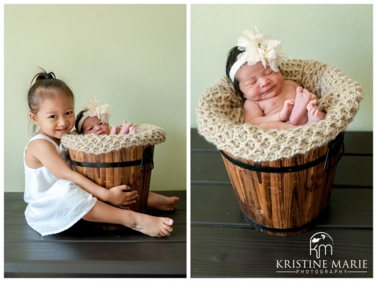 Little Girl with New Baby Sister Photo | San Diego Newborn Baby Photographer | Kristine Marie Photography