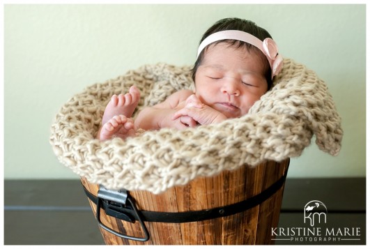 Newborn Baby Girl in a Bucket | San Diego Newborn Baby Photographer | Kristine Marie Photography