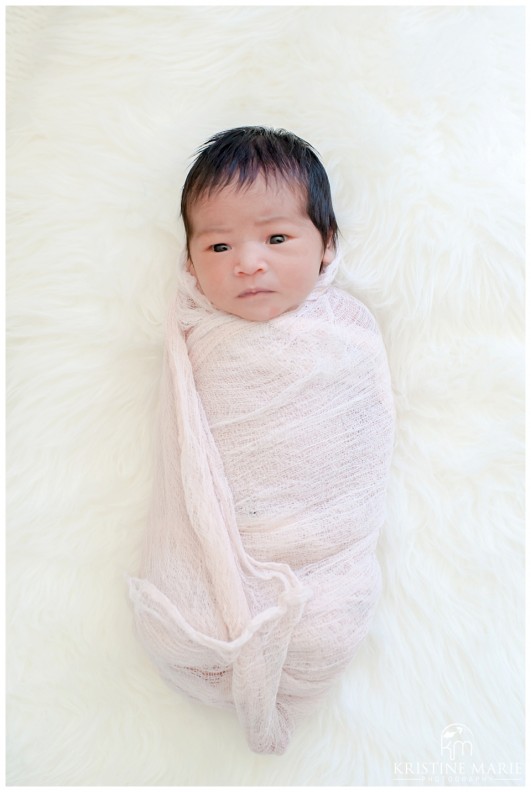 Newborn Baby Girl in Pink Wrap | San Diego Newborn Baby Photographer | Kristine Marie Photography