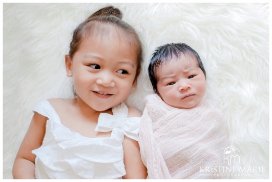 Newborn Baby Girl with Big Sister | San Diego Newborn Baby Photographer | Kristine Marie Photography