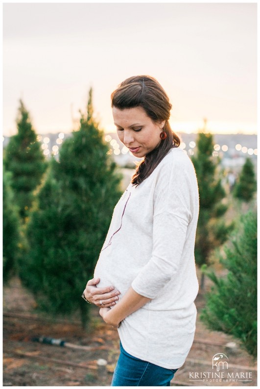 Family Christmas Tree Farm Maternity Photos | San Diego Maternity Photographer | © Kristine Marie Photography