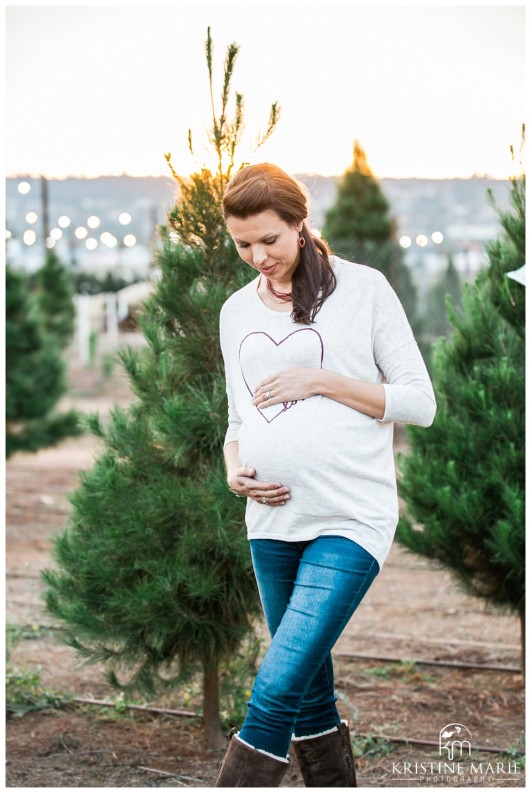 Family Christmas Tree Farm Maternity Photos | San Diego Maternity Photographer | © Kristine Marie Photography