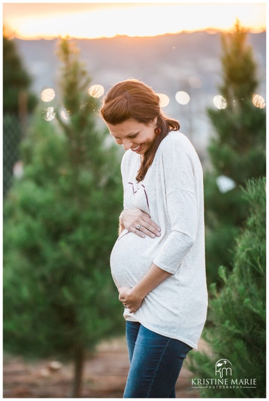 Family Christmas Tree Farm Maternity Photos | San Diego Maternity Photographer | © Kristine Marie Photography