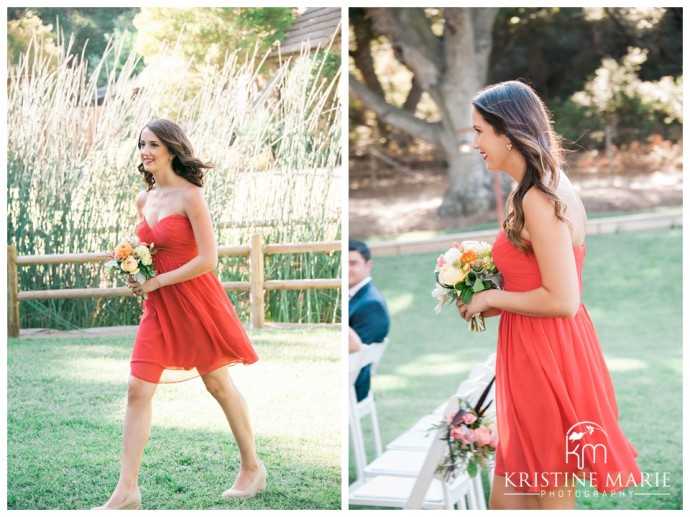 Bridesmaids walk down the aisel | Temecula Creek Inn Wedding Photo | Temecula Wedding Photographer | Kristine Marie Photography | © www.kristinemariephotography.com