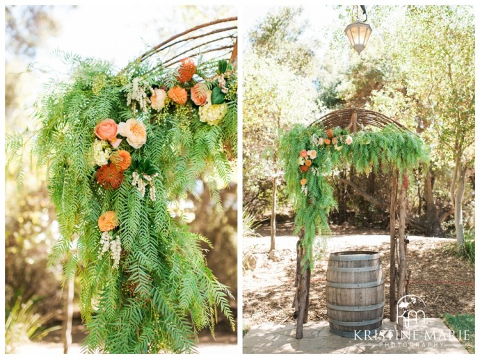 Wedding Ceremony Arch with Peach Flowers | Temecula Creek Inn Wedding Photo | Temecula Wedding Photographer | Kristine Marie Photography | © www.kristinemariephotography.com