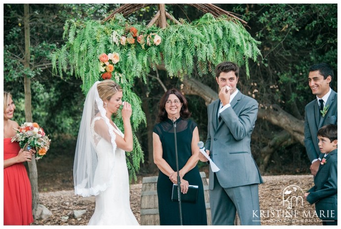 Crying Bride and Groom during the vows | Temecula Creek Inn Wedding Photo | Temecula Wedding Photographer | Kristine Marie Photography | © www.kristinemariephotography.com