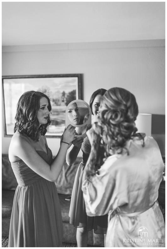 Bridesmaids Hold Mirror for Bride | Temecula Creek Inn Wedding Photo | Temecula Wedding Photographer | Kristine Marie Photography | © www.kristinemariephotography.com