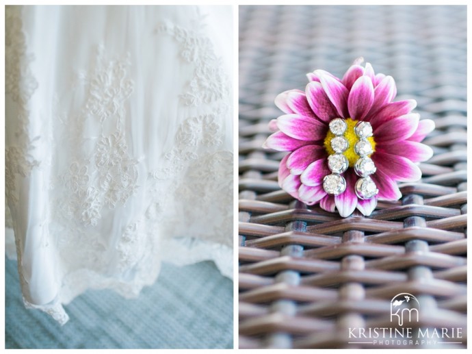 Wedding Dress Details and Earrings | Temecula Creek Inn Wedding Photo | Temecula Wedding Photographer | Kristine Marie Photography | © www.kristinemariephotography.com