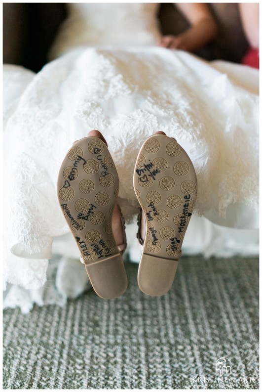 Bridesmaids Sign Bottom of Bridal Shoes | Temecula Creek Inn Wedding Photo | Temecula Wedding Photographer | Kristine Marie Photography | © www.kristinemariephotography.com