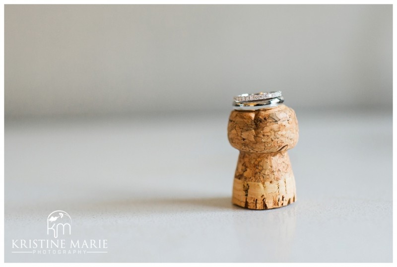 Wedding Rings on Champagne Cork | Hilton Del Mar | Del Mar Wedding Photographer | © Kristine Marie Photography | www.kristinemariephotography.com