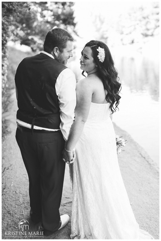 Romantic Black and White Photo of Bride and Groom | Lake Wedding | San Diego Wedding Photographer | © Kristine Marie Photography | www.kristinemariephotography.com