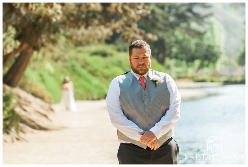 Groom waiting for his bride | First Look | Lake Wedding | San Diego Wedding Photographer | © Kristine Marie Photography | www.kristinemariephotography.com