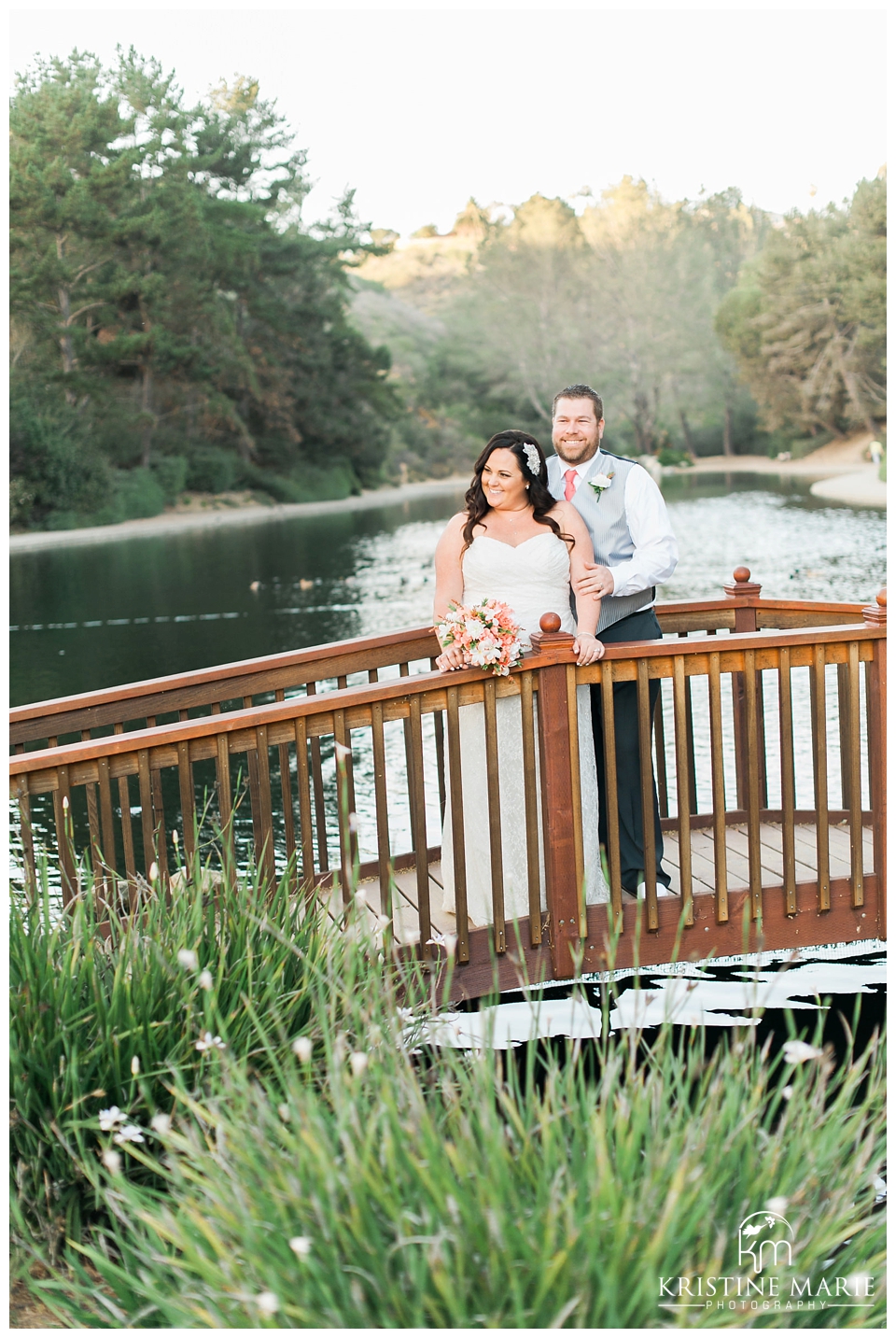 Bride and Groom on Wooden Bridge | Lake Wedding | San Diego Wedding Photographer | © Kristine Marie Photography | www.kristinemariephotography.com