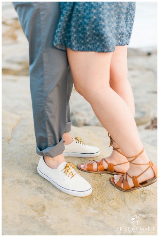 Shoes for Him and Her at the Beach  Windandsea Beach Engagement Photo | La Jolla Wedding Photographer | Kristine Marie Photography | © www.kristinemariephotography.com