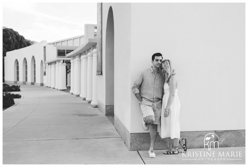 Black and White Photo of Couple by Museum  | La Jolla Engagement Photographer | Kristine Marie Photography | © www.kristinemariephotography.com