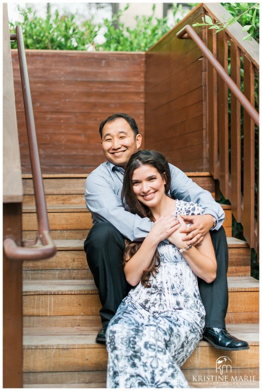 Couple's Portrait on stairs | | Westfield UTC Mall Photos | La Jolla Engagement Photographer | Kristine Marie Photography © www.kristinemariephotography.com