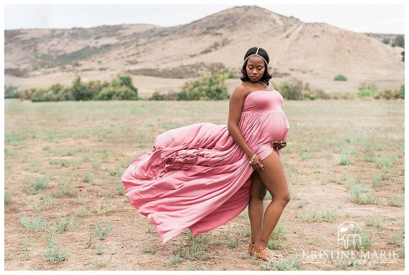 Romantic Fine Art Maternity Photos Outdoors |  Flowy Pink Maternity Dress | Poway San Diego Maternity Photographer | Kristine Marie Photography © www.kristinemariephotography.com